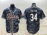 Men's Chicago Bears Blank #34 Walter Payton Grey Camo With Patch Cool Base Stitched Baseball Jersey,baseball caps,new era cap wholesale,wholesale hats